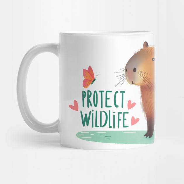 Protect Wildlife - Capybara with butterfly by PrintSoulDesigns